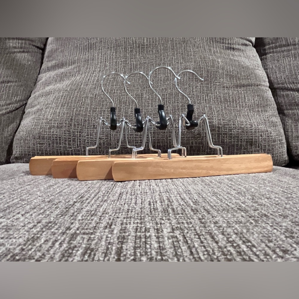 Bundle of FOUR Clamp Wire and WOODEN Hangers